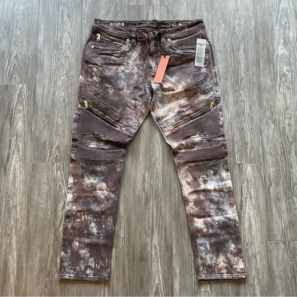 Rock Revival Daviday Moto Acid Wash Tie Dye Jeans Denim Men's Size 36x32 NWT